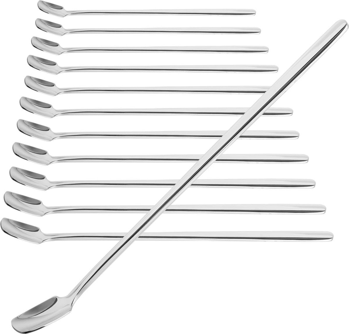 La'Moussawi ® Lange Roestvrijstalen Lepelset voor Diverse Dranken en Desserts, 12 Stuks, Vaatwasmachinebestendig