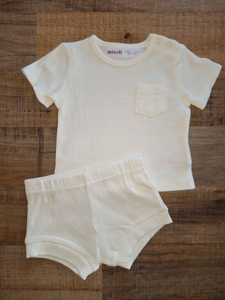 Minoti - rib setje - off-white - summer set - maat 62/68