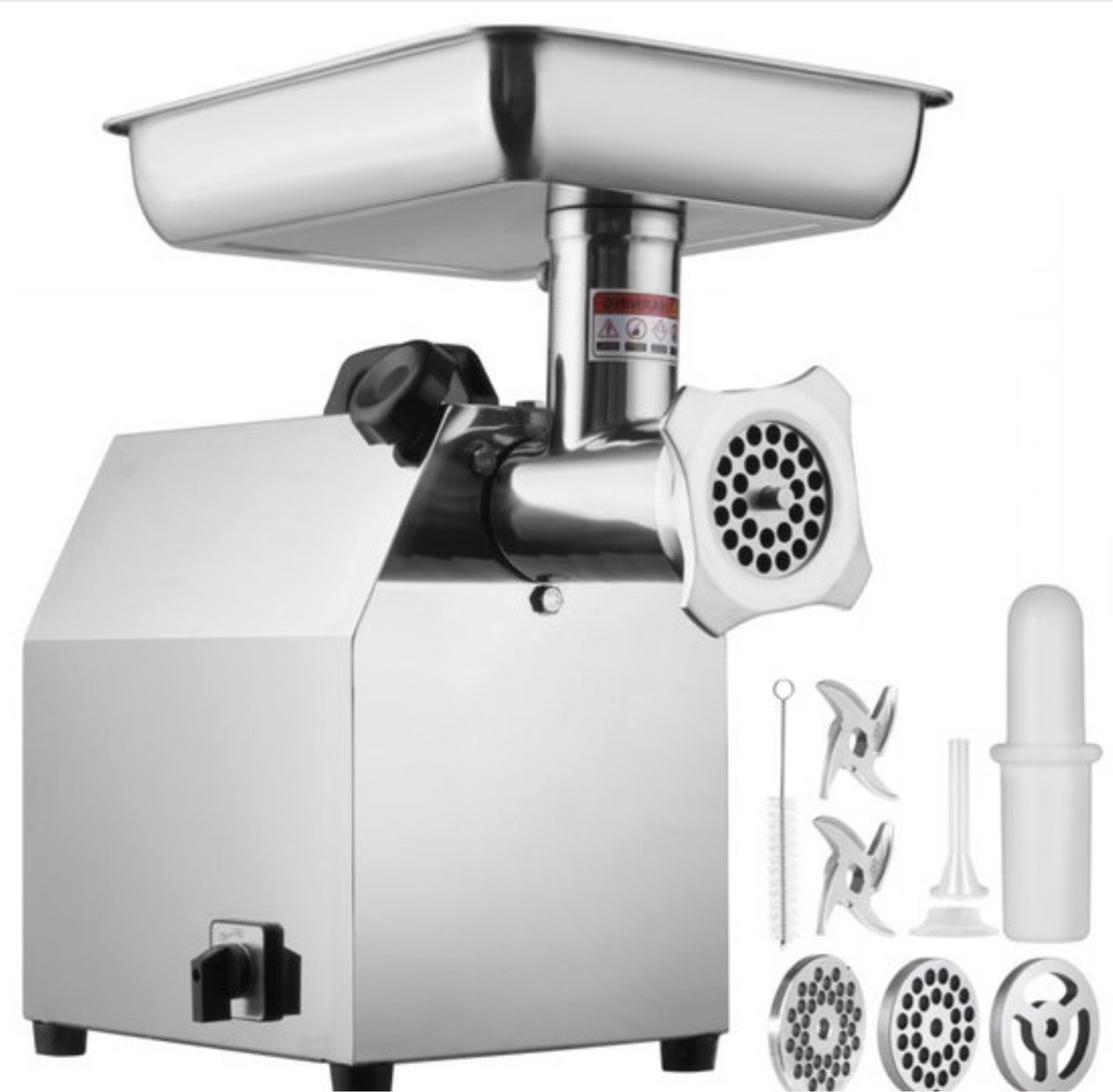 Commerciële Worstmaker - Elektrische Vleesmolen - 300KG p/u - 1100W - RVS - Grijs