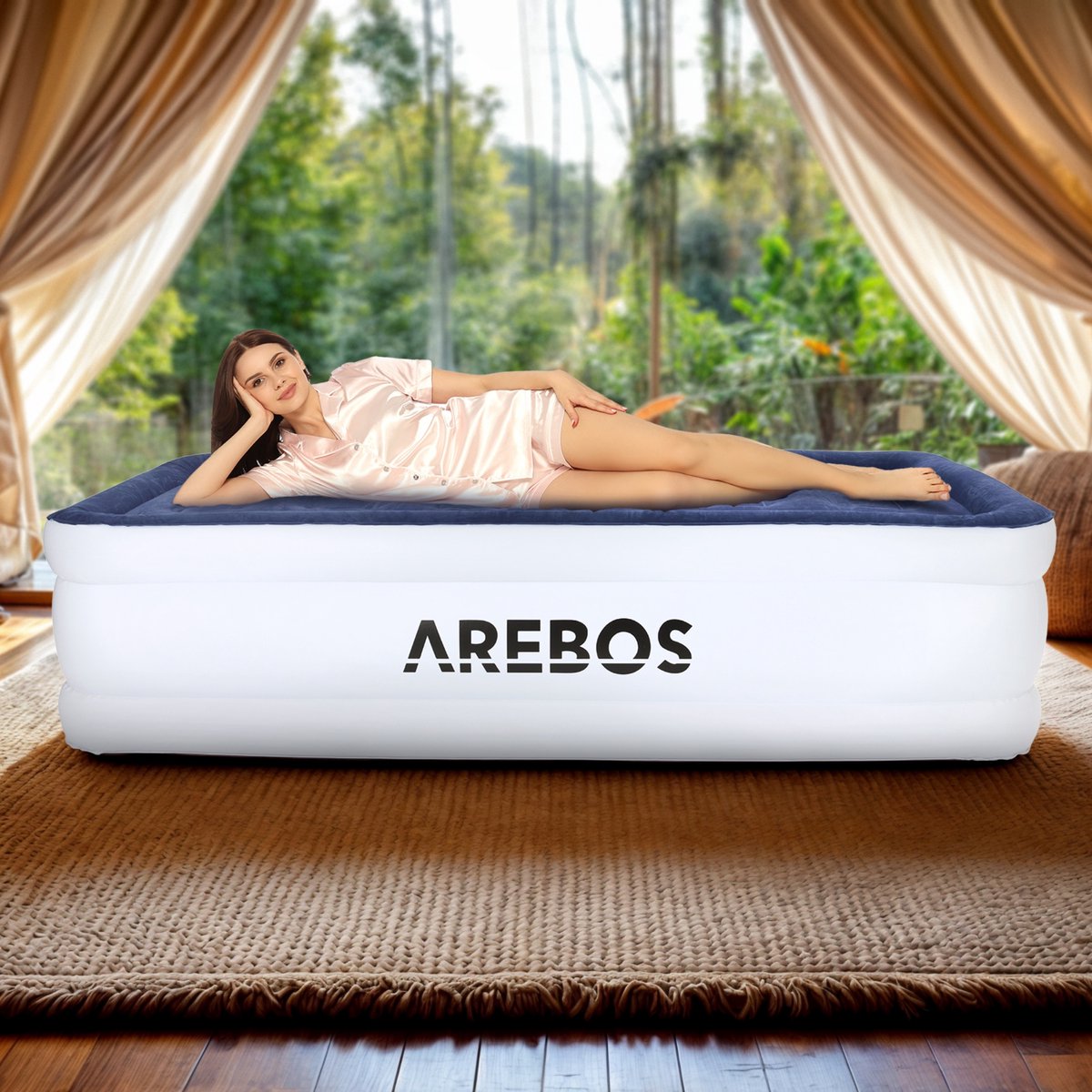 AREBOS Matelas gonflable, matelas à air, autogonflant, 203 x 152,5 x 51 cm, convient pour 2