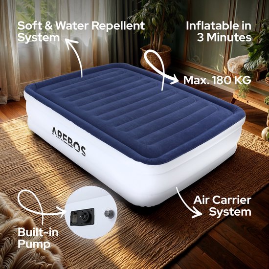 AREBOS Luchtbed - Luchtbed 2 persoons - Luchtbed met ingebouwde pomp - Incl. Draagtas en Reparatiekit - 203 × 152,5 × 51 van AREBOS — afbeelding 3