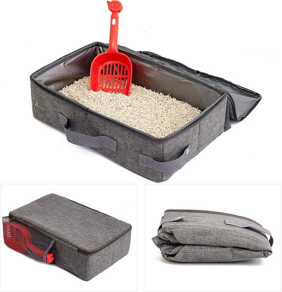 PawHut Kattenbak met deksel, inklapbare kattenbak incl. deodorant, bodemrooster en strooischep, ruim voor katten, wit zwart, 52 x 41 x 38 cm