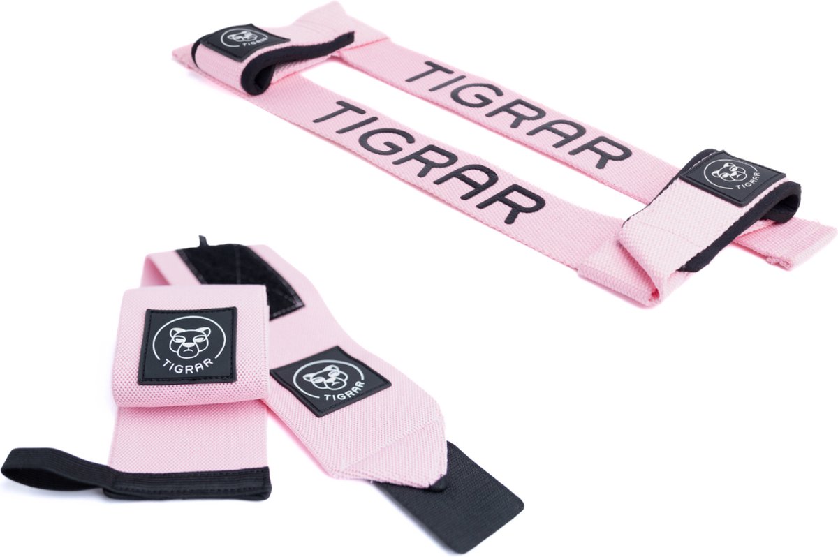 Tigrar Grip en Stability Kit - Lifting Straps - Wrist Wraps - Straps - Roze Bundel Set - Nylon - Neopreen