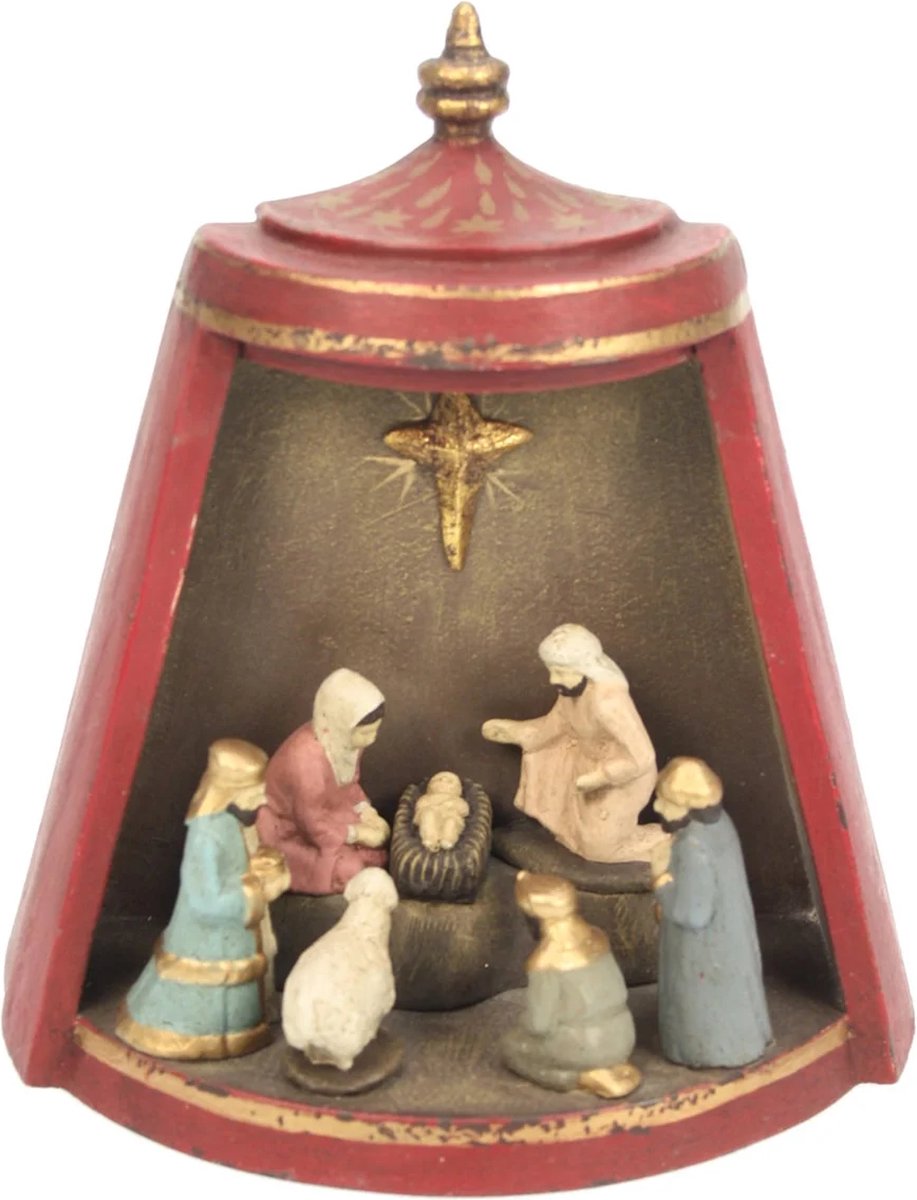 Kerststal in tent rood 16x8,3x17cm