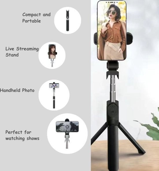 UBeesize Mobiele Telefoon Statief, Mini Statief voor Smartphone en Camera, Mobiele Telefoon Statief met Bluetooth Afstandsbediening, Licht Zwart