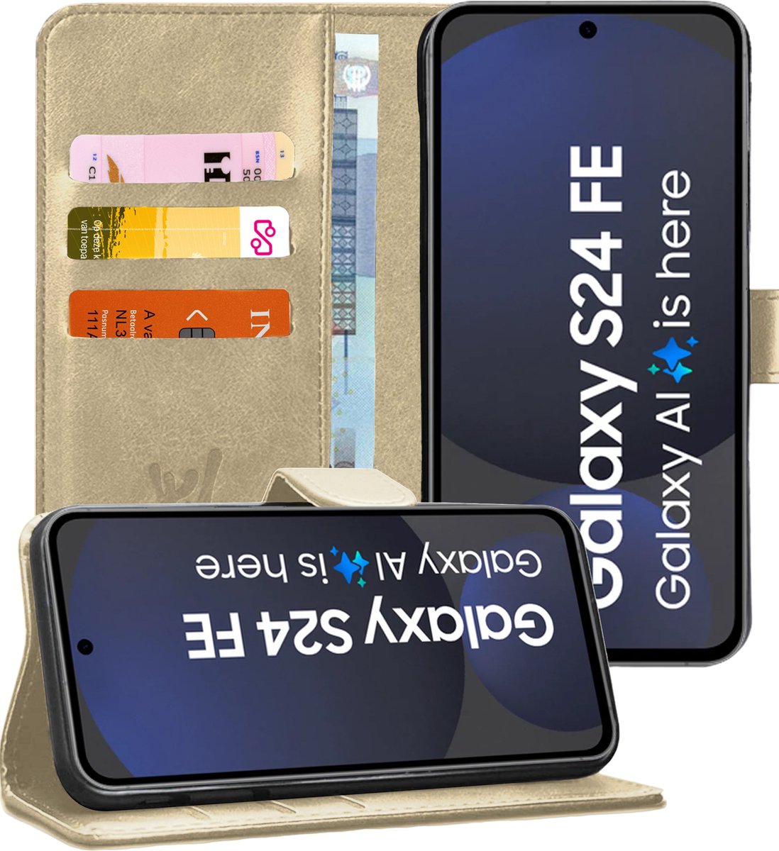 Hoesje geschikt voor Samsung Galaxy S24 FE - Portemonnee Book Case Goud