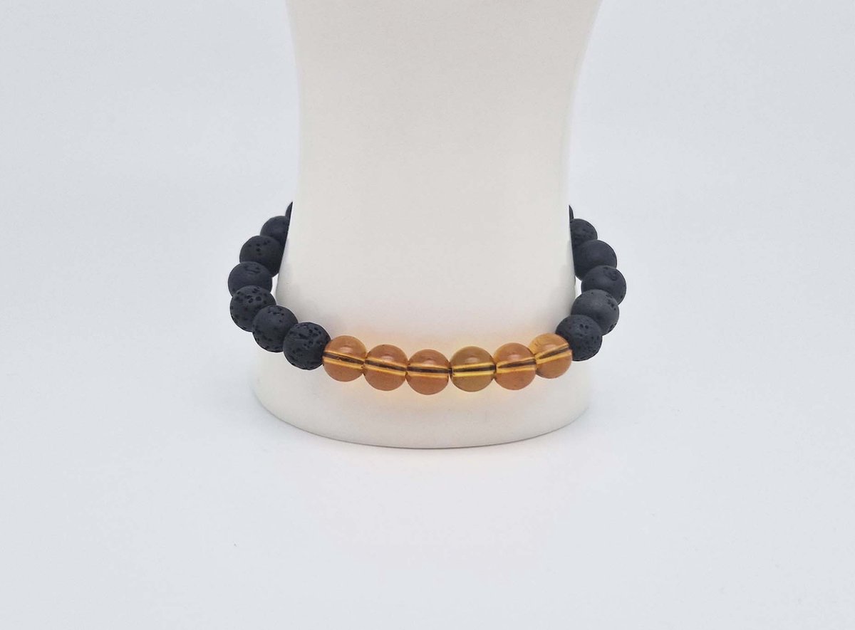Handgemaakte "Armband Vulkanische" natuurstenen armband “Lava Donker -Citrine” - 8 mm diameter van de korrel- Diameter armband 20 cm - Een mooi cadeau voor familie en vrienden