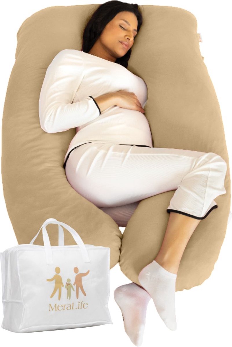 Goedkoopste MeraLife® Zwangerschapskussen (U-Vorm) XXL - Zwangerschapskussens - Zijslaapkussen - Voedingskussen - 140x80cm - Beige
