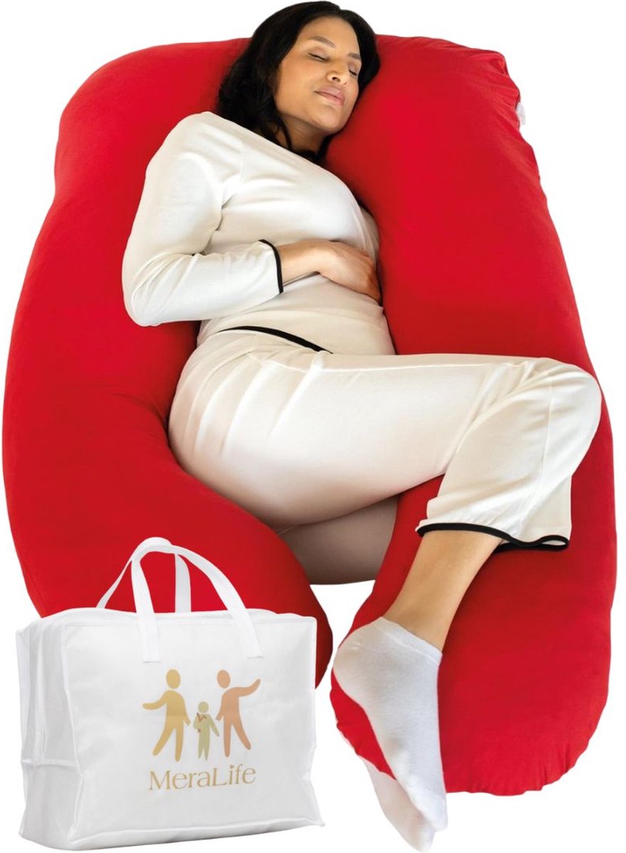 Goedkoopste MeraLife® Zwangerschapskussen (U-Vorm) XXL - Zwangerschapskussens - Zijslaapkussen - Voedingskussen - 140x80cm - Rood