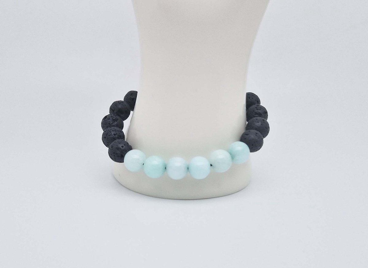 Handgemaakte "Armband Vulkanische" natuurstenen armband “Lava Donker -AAA Amazonium” - 10 mm diameter van de korrel- Diameter armband 20 cm - Een mooi cadeau voor familie en vrienden