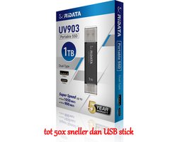 RiData Portable SSD-Dual 1TB Zwart – tot 50x sneller dan gewone USB stick – lees-/schrijfsnelheden tot 1.050 MB/s – USB 3.2 Gen 2 OTG USB C & USB A