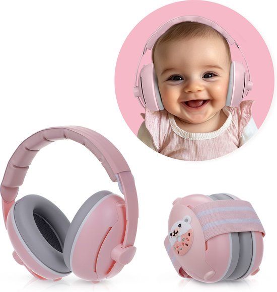 Tobi’s House Gehoorbescherming Baby – Premium Gehoorbescherming Kinderen – Oorbeschermers Baby – Koptelefoon Baby – 25 dB Bescherming – Verstelbaar – Roze