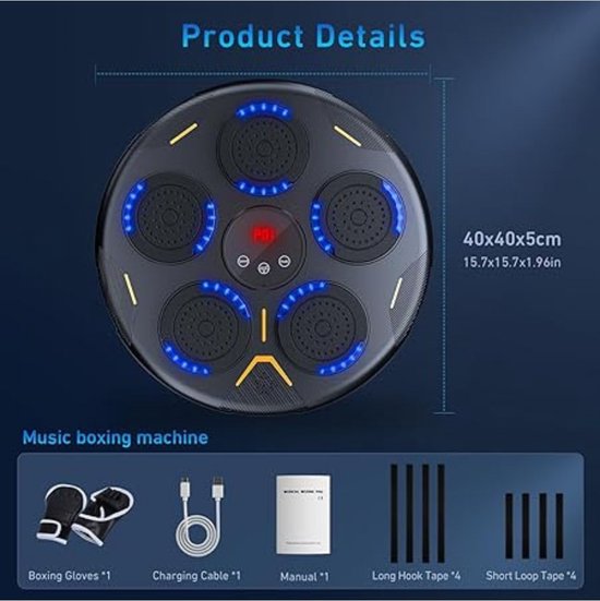 Muzikaal Boksapparaat Met Led - Wandbox-trainingsapparaat Met 2 Bokshandschoenen 10 Modi En 9 Snelheden Smart Music Boxmachine Wand Box Pad Met Intelligente Bluetooth