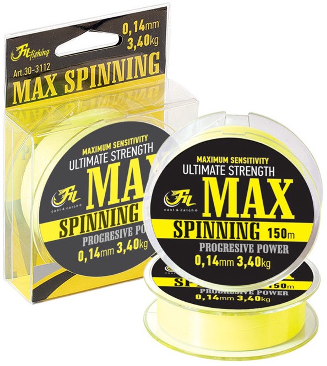 Fil MAX Spinning - 0.14mm - 3.4kg - 150m - Nylon Roofvis Vislijn - Fluo Gele Nylon Roofvis lijn - Voor vissen met kunstaas
