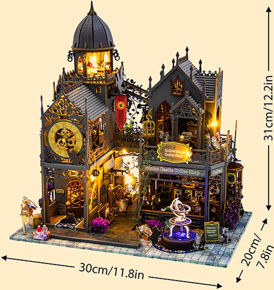 Premium DIY miniatuur poppenhuis kit-houten modelbouw-3D Puzzle-Magic Kasteel-Magisch houten poppenhuis met Led-Halloween Handgemaakte Houten-creatief bouwmodel speelgoed poppenhuis voor jongens en meisjes — afbeelding 7