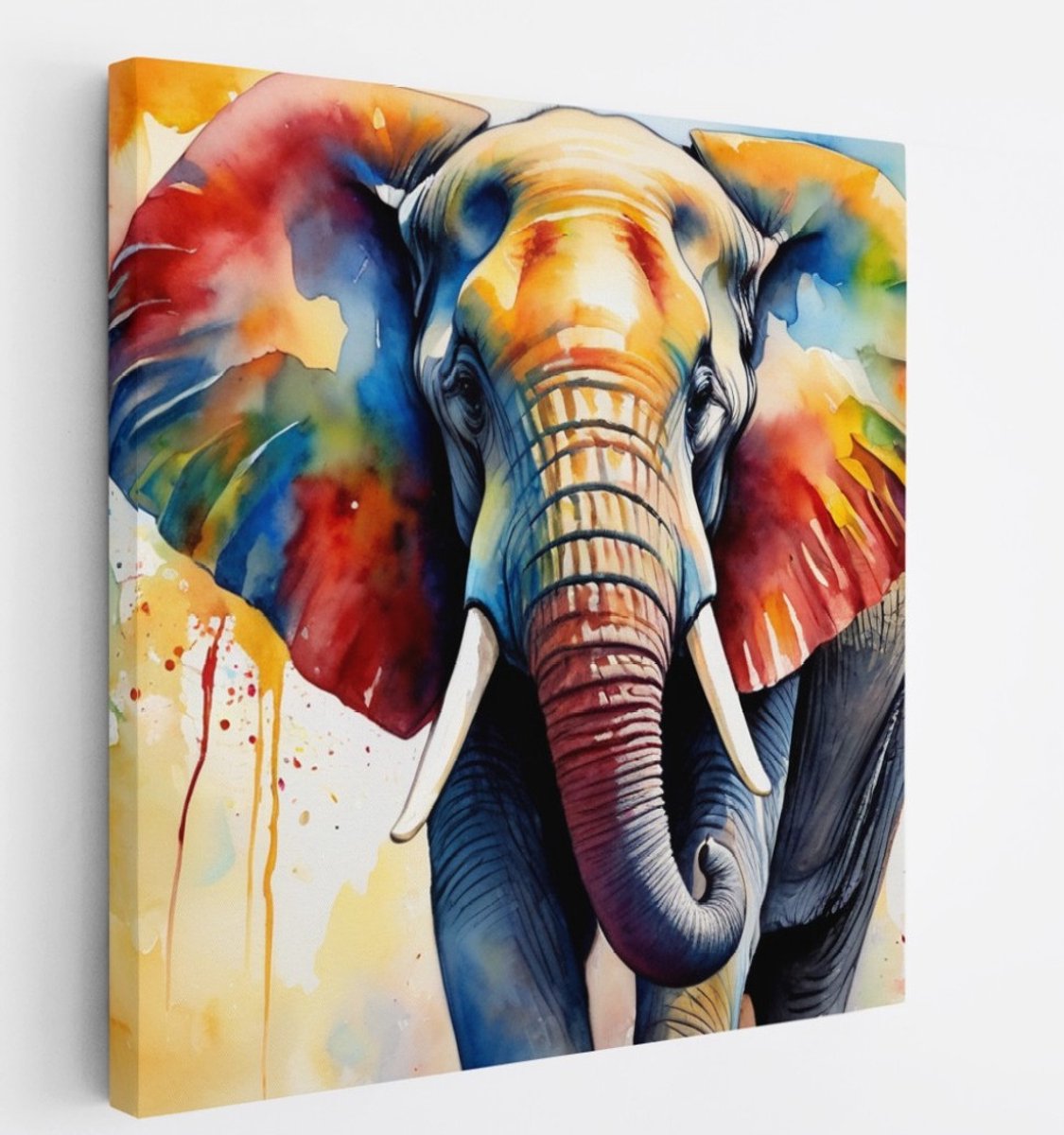 Saammp Canvas Schilderij - Olifant - Kleurrijk - Natuur - Dieren - 30x30 - Foto op canvas - Wanddecoratie - Muurdecoratie Woonkamer - Slaapkamer decoratie - Canvas Print Multicolor