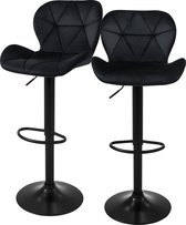 Bol.com Barkruk set van 2 zwart fluwelen bekleding met rugleuning en voetensteun in hoogte verstelbaar 59-79cm ML-Design aanbieding