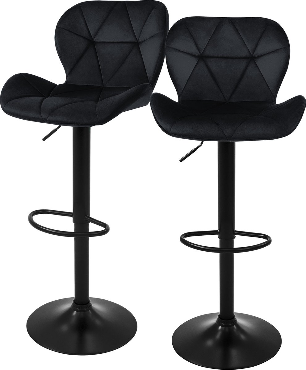 ml-design barkruk set van 2, fluwelen bekleding, zwart, gestoffeerde barkruk met rugleuning en voetensteun, baliekruk in hoogte verstelbaar 63-83cm, 360° draaibaar, bistrostoel draaistoel barstoelen