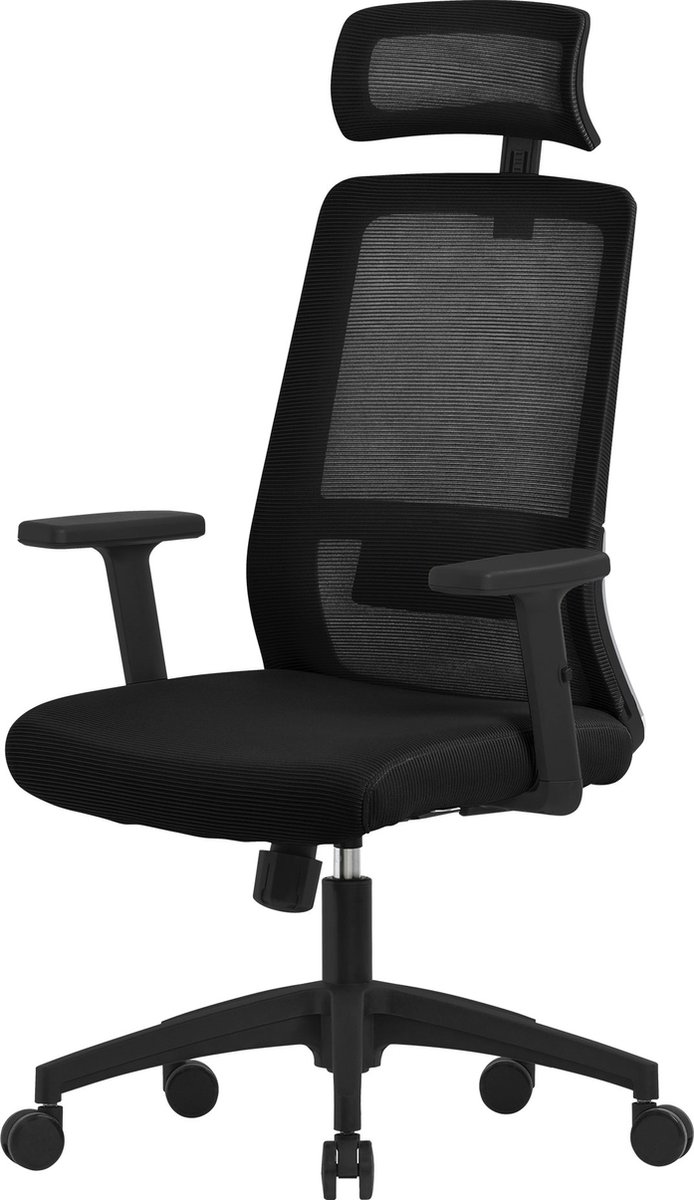 Ergonomische bureaustoel zwart netweefsel met verstelbare armleuningen en hoofdsteun ML ontwerp