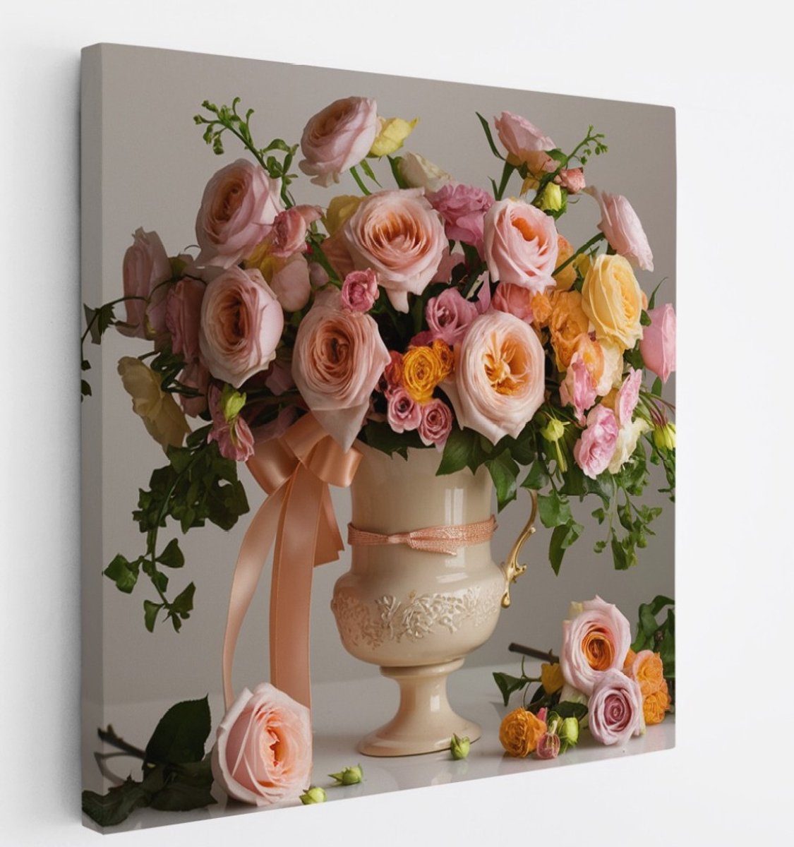 Saammp Canvas Schilderij - Luxe Bloemboeket - Elegant - Natuur - 60x60 - Foto op canvas - Wanddecoratie - Muurdecoratie Woonkamer - Slaapkamer Decoratie Multicolor