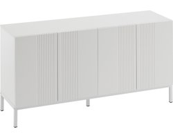 Modern Sideboard Met Unieke Lijn 4-Deurs Handgreeploze Deuren Voor Eetkamer Woonkamer En Keuken Wit