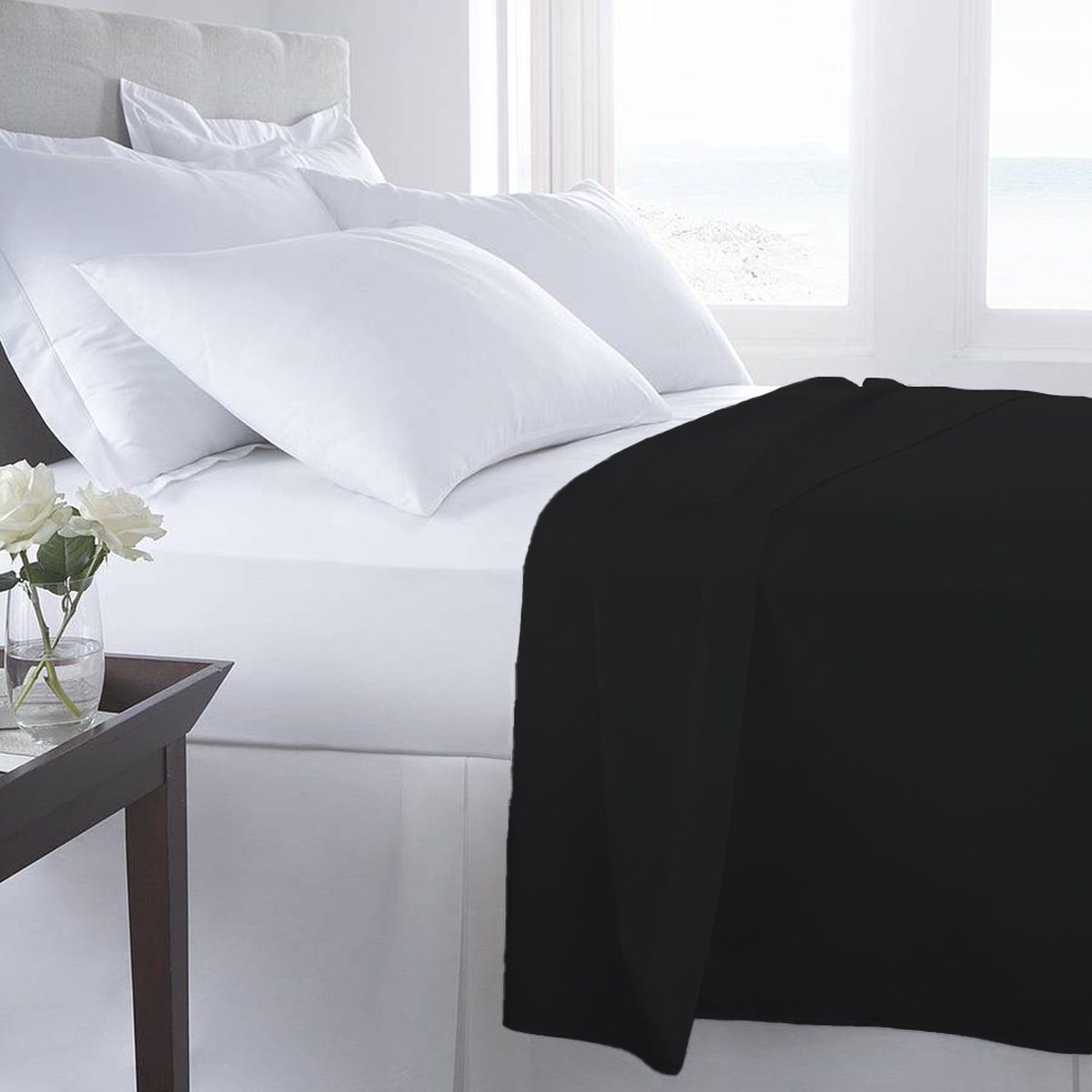 SENZA DONNA 100% Katoen Percaline Laken 200x260 cm ZWART