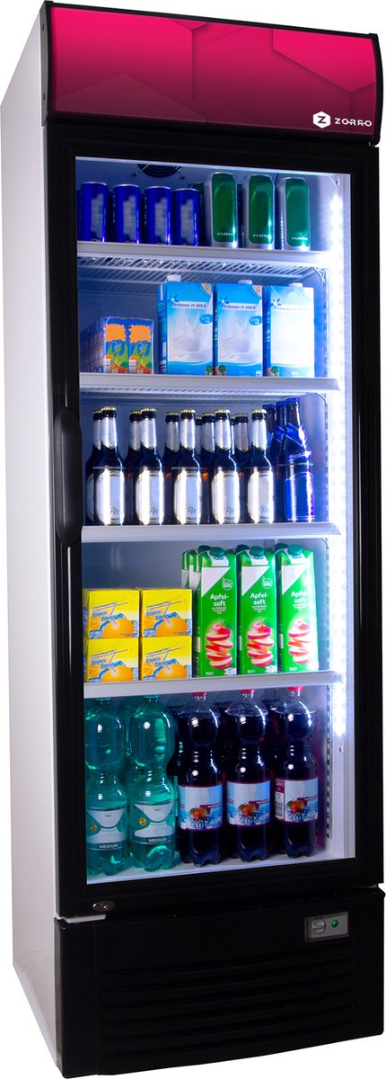 ZORRO Drankkoelkast ZK 380 | Wit/Zwart met glasdeur | 380 liter | Flessenkoelkast | Professionele