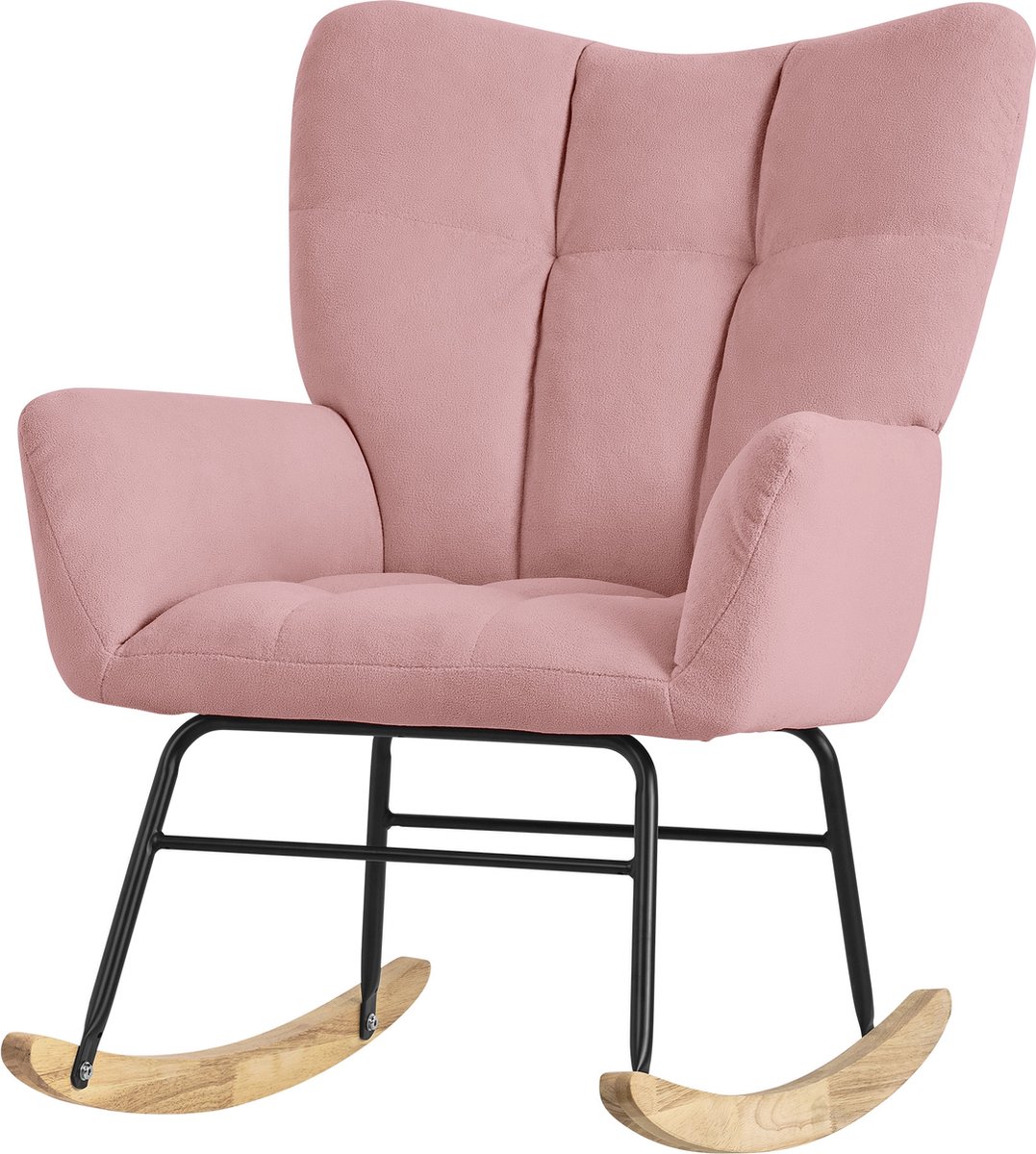 Schommelstoel met armleuningen in badstof roze tot 120 kg schommelstoel naturel hout Relaxfauteuil