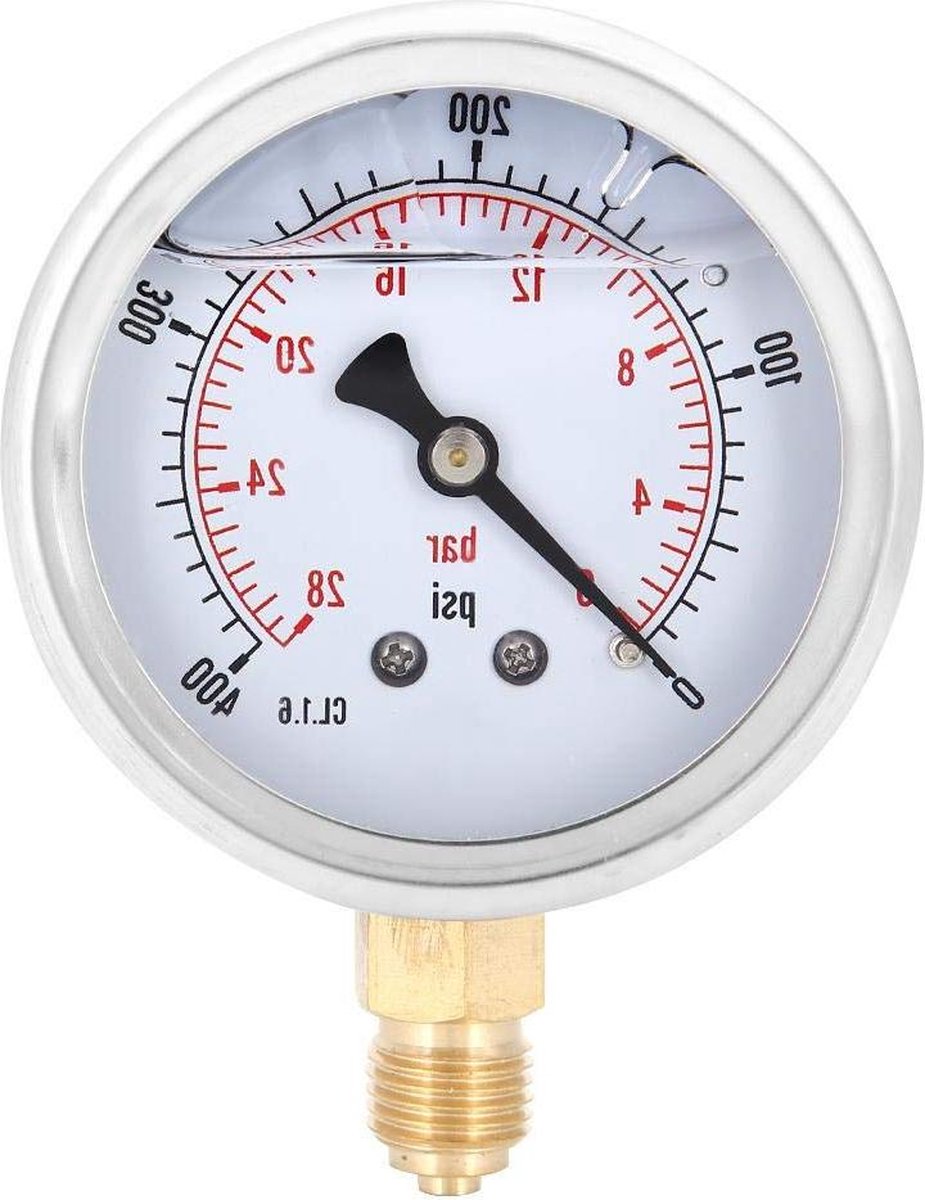Mechanische Manometer 1/4" BSP Oliegevuld - 27 inch - Meetgrootte 0-28bar/0-400psi