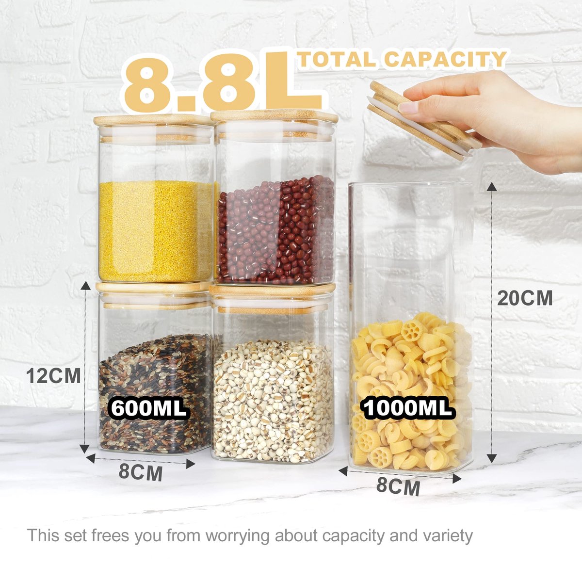 LIBWYS Luchtdichte voorraadpotten, koffiecontainer met beugelsluiting, deksel, vierkant, voorraaddoos, glas, 2 stuks