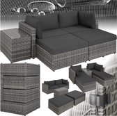 tectake® - Luxe wicker loungeset outdoor- Modulaire bank met bank- Tafel en kruk - Balkonmeubel - Tuin- terras- tuinmeubelset weerbestendig - Ligbedden - lichtgrijs/donkergrijs