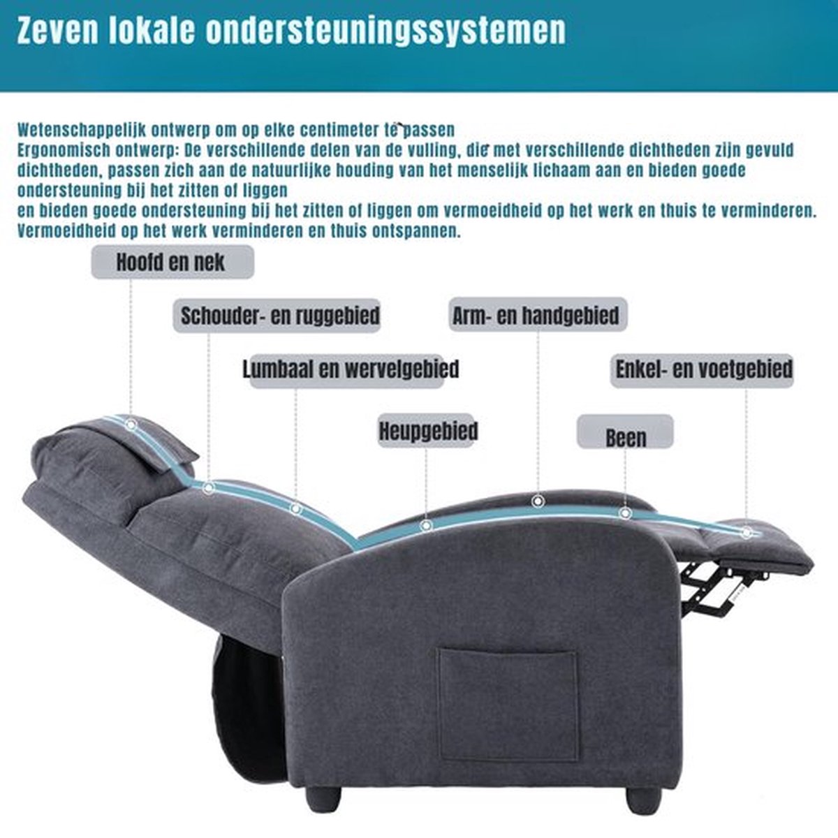 Afbeelding 2 van Luxe Sta Op Stoel Elektrisch Donkergrijs met Massagefunctie