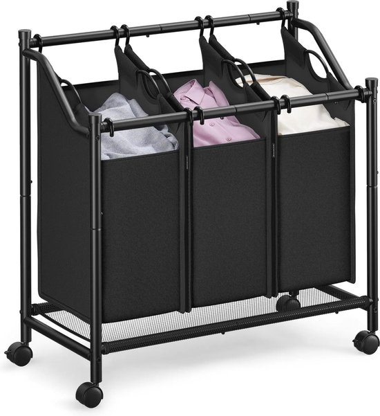 COSTWAY Wasmand Met 3 Verdiepingen Op Wieltjes, Wasmand Met 3 Manden En Handvat Wasverzamelaar Met Metalen Frame Wassorteerder Voor Badkamer Waskeuken Wit COSTWAY Wasmand Met 3 Verdiepingen Op Wieltjes, Wasmand Met 3 Manden En Handvat Wasverzamelaar Met Metalen Frame Wassorteerder Voor Badkamer Waskeuken Wit