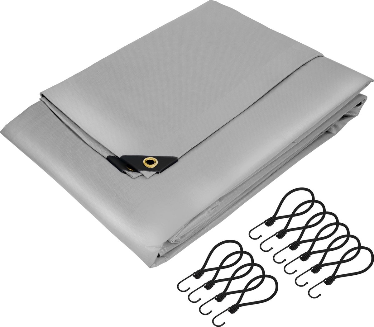 Dekzeil Stoffen dekzeil met ogen 4x6 m 650g/m² in grijs PVC incl. 10 elastische banden