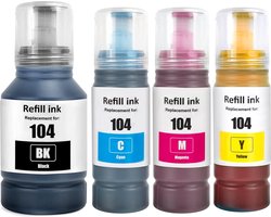 InktDL Huismerk geschikt voor Epson 104 XL Inktflessen - Geschikt voor EcoTank ET-1810 - ET-2721 - ET-2814 - ET-2820 - ET-2825