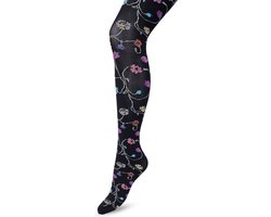 Bonnie Doon Bloemen Panty 80 Denier Zwart Dames maat L/XL - Bloemen Print - Gladde Naden - Maximaal Draagcomfort - Floral Tights - Chique Panty - Feestelijk - Gebloemd - Kleurrijk - Bloemenprint - Black - BP221906.101