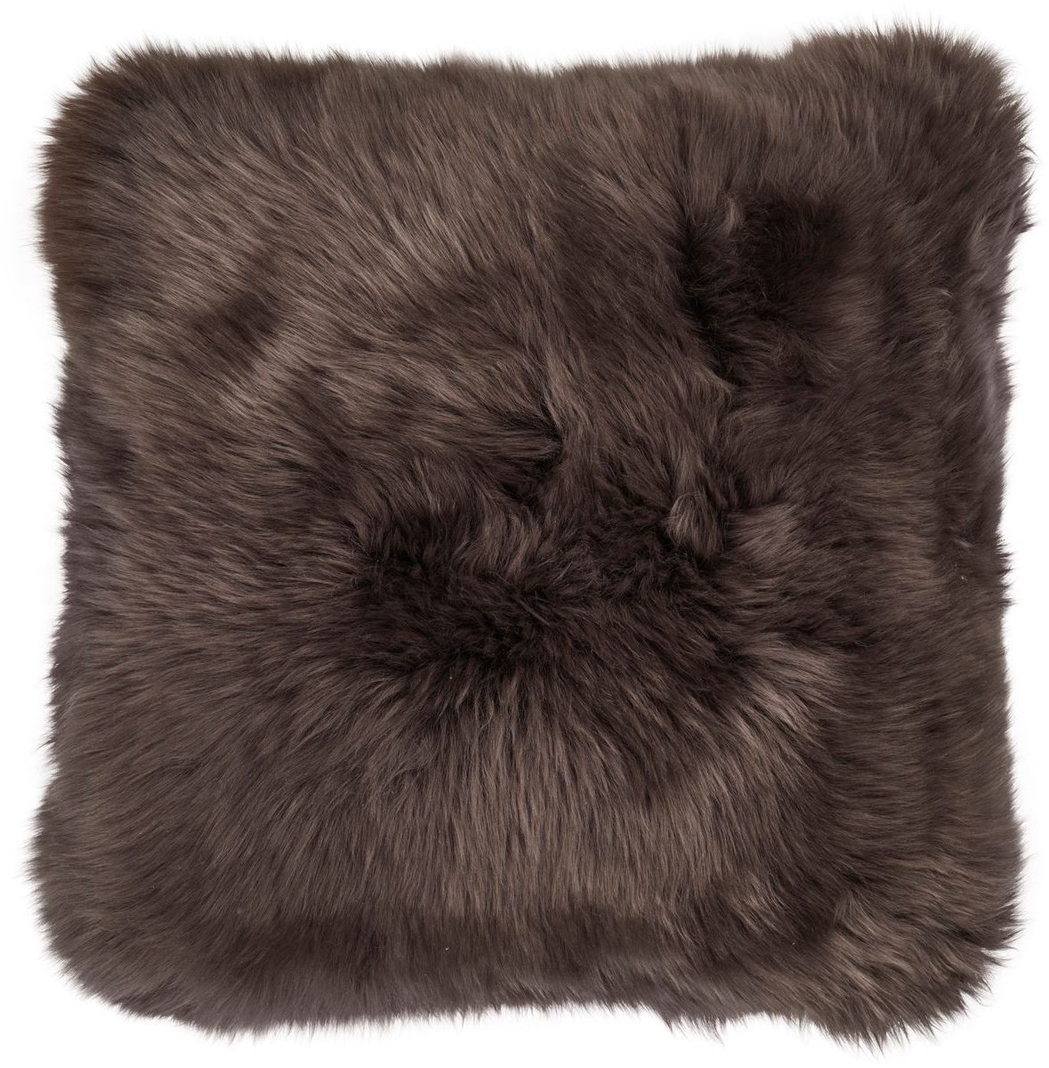 Sheepskin House Langharig Schapenvacht Kussen - LW - Leren achterkant - 50x50 cm Walnut