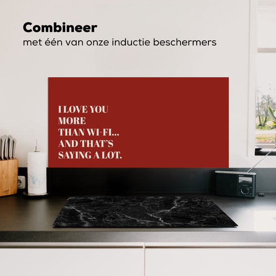Crédence de Cuisinière en Aluminium 90x45 cm - Rouge - Citation - Amour - Écran Pare-éclaboussures pour Plaque de Cuisson - Protection Murale