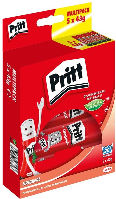 Pritt Lijm Stick Original 5x43 gram | Voordeel Blister Pritt |Pritt Lijmstick & Plakmiddel | School & Kantoor Lijmstift | Makkelijk & Milieuvriendelijk te gebruiken Lijmstift.