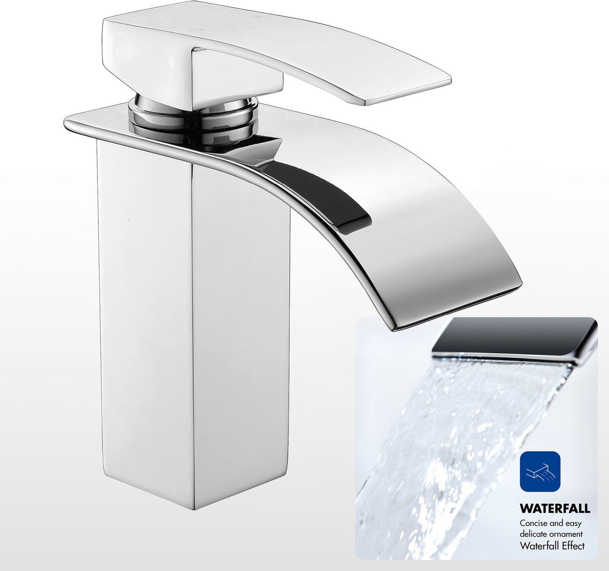 CECIPA MAX Wastafelkraan - Badkamerkraan - Mengkraan Wastafel Kraan - Watervalkraan - Warm en Koud - Opbouw - Badkamer Kraan - Waterbesparend - Chroom