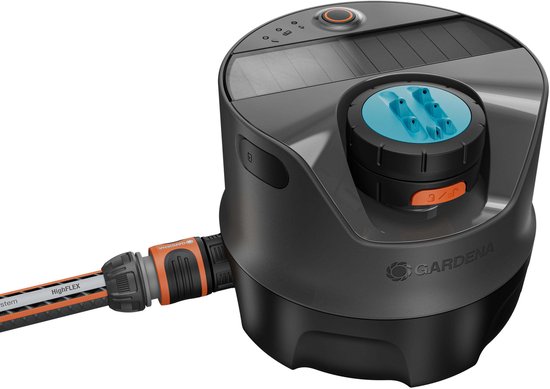 GARDENA AquaPrecise irrigatiesysteem solar 320m², 4-in-1 bewateringsset met sproeier, watermeter en Bluetooth