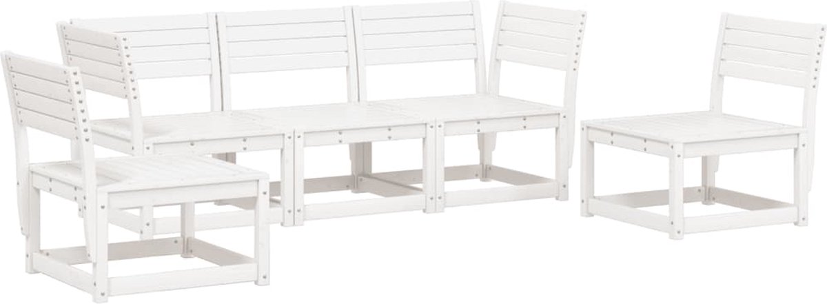 The Living Store 5-delige Loungeset massief grenenhout wit - Hoekbank - Lounge Set - Tuinset - Houten Bank - Buitendecoratie