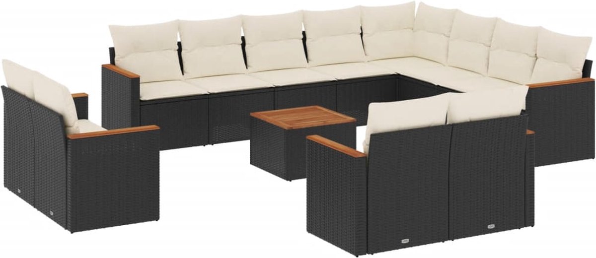 The Living Store 13-delige Loungeset met kussens poly rattan zwart - Loungeset - Tuinmeubels - Lounge Set - PE Rattan - Outdoor Furniture