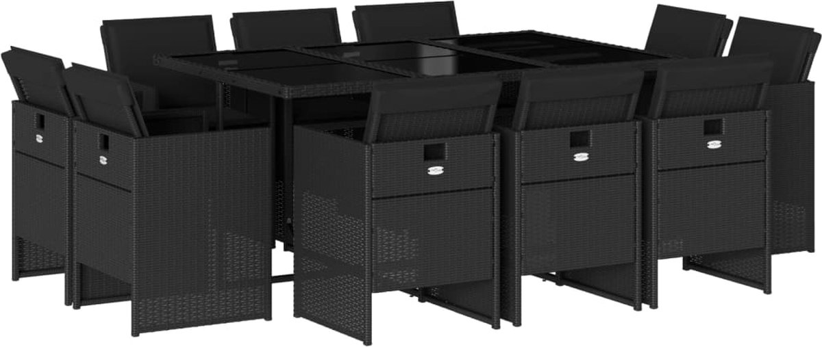 Tuinset met zwarte poly rattan meubels en kussens - Buitentafel.