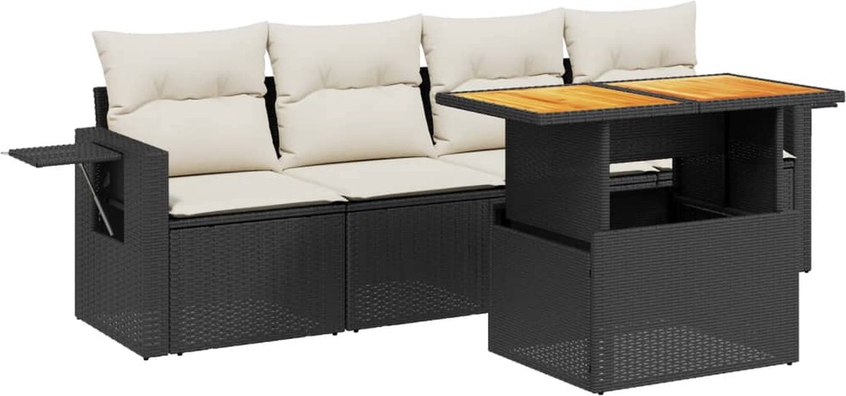The Living Store 5-delige Loungeset met kussens poly rattan zwart - Loungeset - Tuinset - Lounge - Outdoor Furniture - Garden Furniture