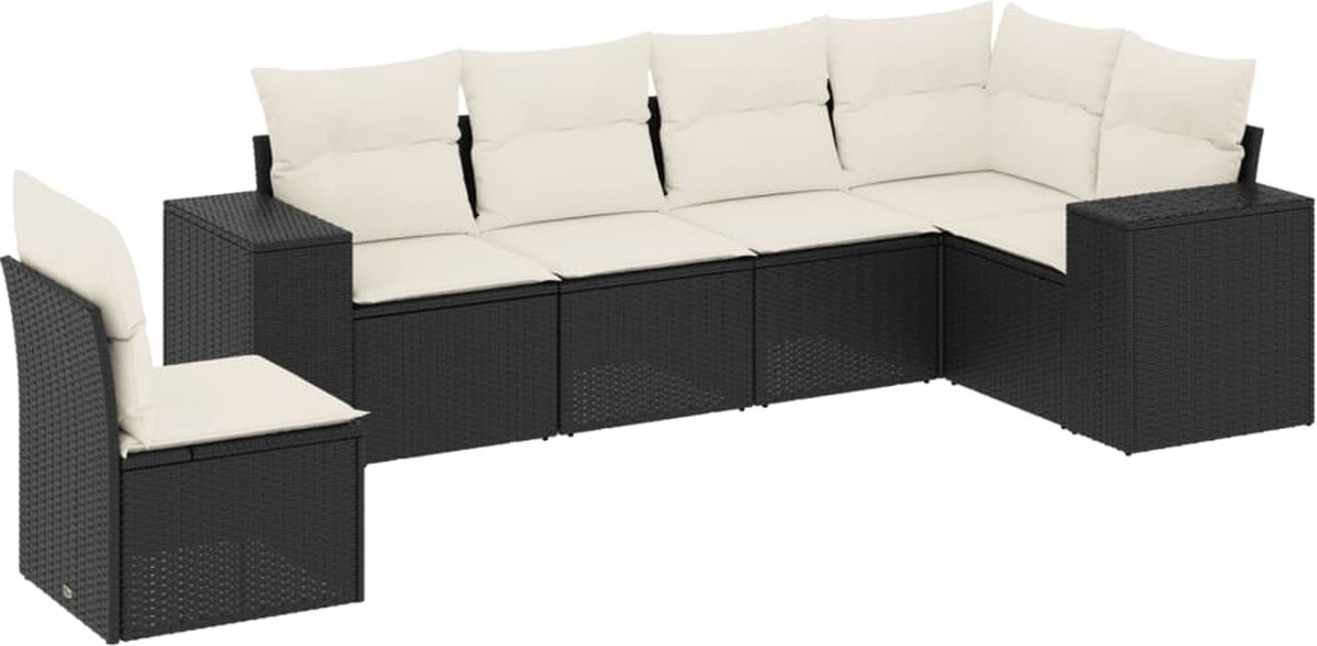 The Living Store 6-delige Loungeset met kussens poly rattan zwart - Loungeset - Tuinset - Loungehoek - Buitendining - Relaxen