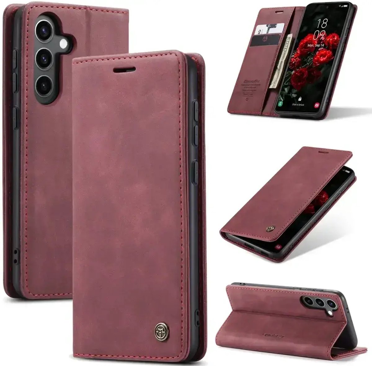 CaseMe Geschikt voor Samsung Galaxy S25 Plus - Book Case Hoesje met Standaard - Rood