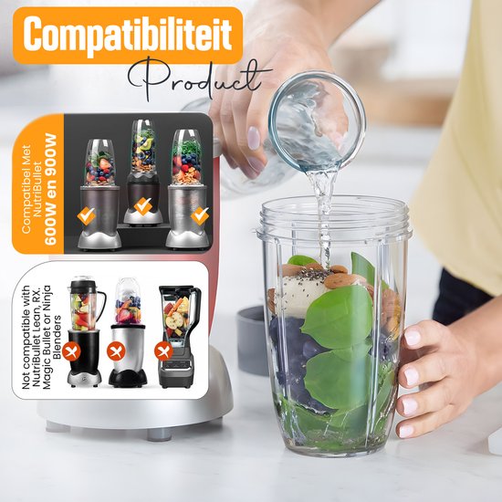 Nexsel 8-Delige Accessoires set Geschikt voor Nutribullet 600 900 watt - 2 Bekers (900 ml), Messenblad, Deksel & meer - Cup Mes Blade Onderdelen voor Nutri Bullet Blender van Merkloos — afbeelding 4