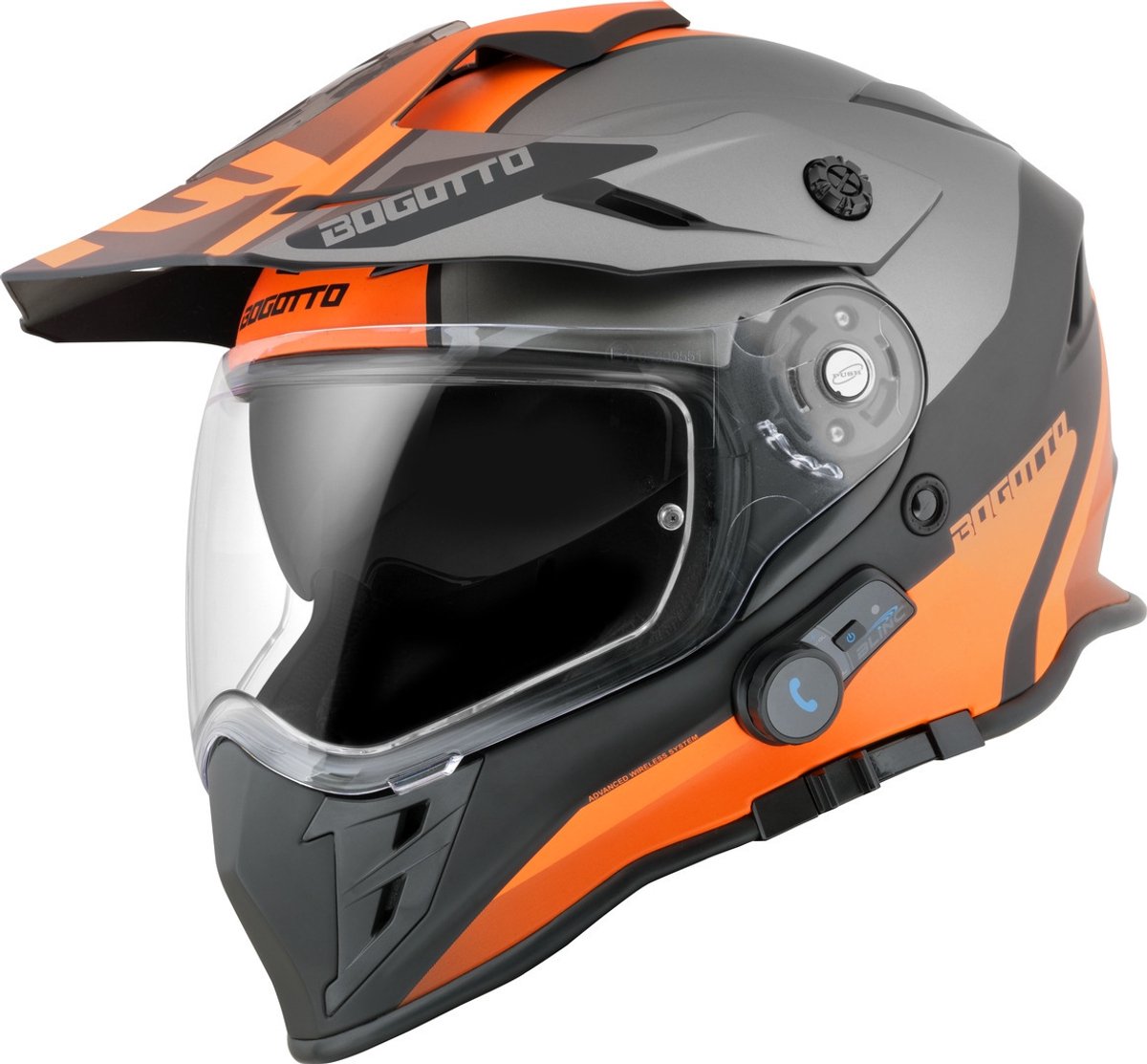 Bogotto H331 BT Tour EVO Zwart Grijs Oranje Bluetooth Enduro Helm - Maat M - Helm