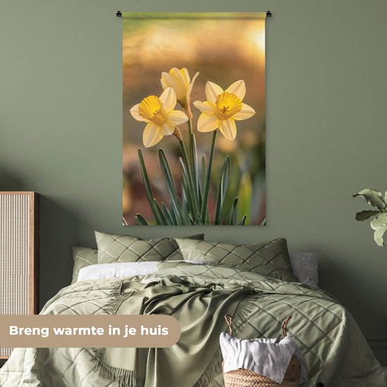 Wandkleed 90x135 cm - Wanddoek Bloemen - Geel - Wazig - Wandtapijt - Wandkleden